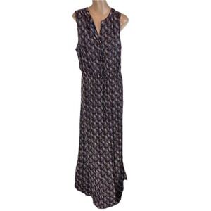 DR2 Dress Womens 2X Blue Paisley Print Sleeveless V Neck Maxi Lined Boho Casual